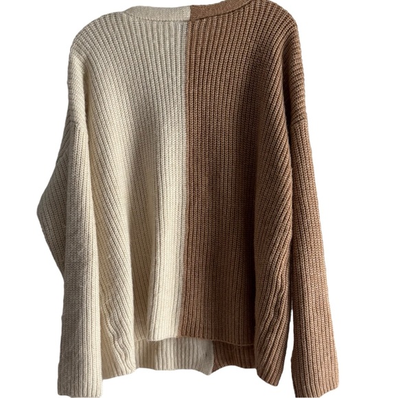 LANE BRYANT Classic Button-Front Colorblock Cardigan in Tan/Cream Size 18/20 - Picture 5 of 8